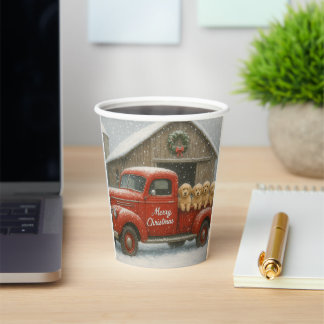Golden Retriever Welpen im LKW Weihnachtskarte Pappbecher