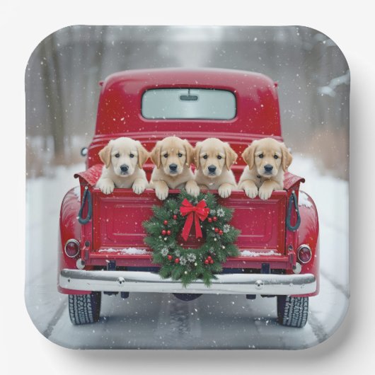 Golden Retriever Welpen im Weihnachtsverkehr Pappteller (Vorderseite)