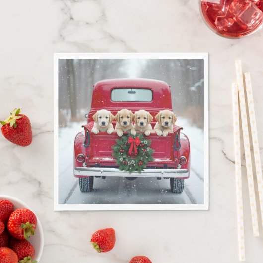 Golden Retriever Welpen im Weihnachtsverkehr Serviette (Beispiel)