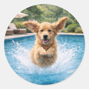 Golden Retriever Welpen Pool Sprung Runder Aufkleber