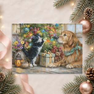 Golden Retriever Welpen Weihnachtsbaum Feiertagskarte
