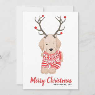 Golden Retriever Welpen Weihnachtspullover Geweih Feiertagskarte
