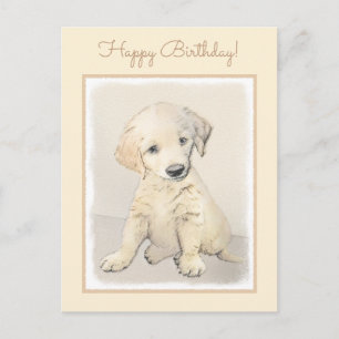 Golden Retriever Welpenmalerei - Originale Hundeku Postkarte