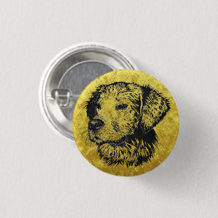 Golden Retriever Welpenportrait in Schwarz und Gol Button