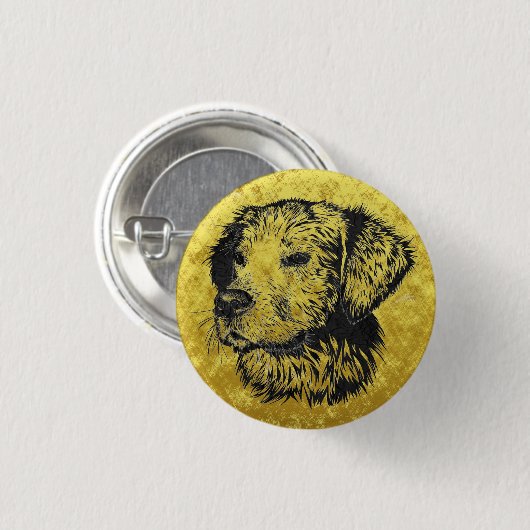 Golden Retriever Welpenportrait in Schwarz und Gol Button (Vorne & Hinten)