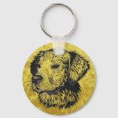 Golden Retriever Welpenportrait in Schwarz und Gol Schlüsselanhänger (Vorderseite)
