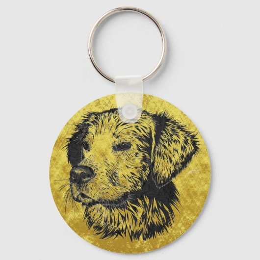 Golden Retriever Welpenportrait in Schwarz und Gol Schlüsselanhänger (Vorderseite)