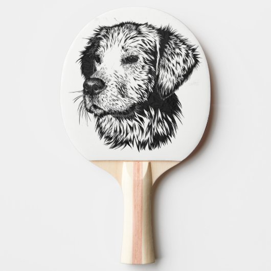 Golden Retriever Welpenportrait in Schwarz-Weiß Tischtennis Schläger (Vorderseite)