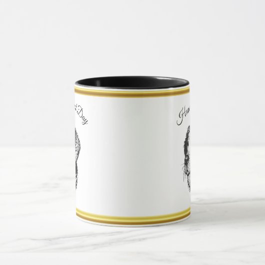 Golden Retriever Welpenportrait mit Goldfolie Tasse (Zentrum)
