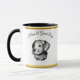 Golden Retriever Welpenportrait mit Goldfolie Tasse