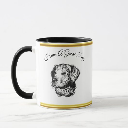 Golden Retriever Welpenportrait mit Goldfolie Tasse (Links)