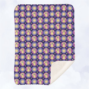 Golden Retriever Whimsical Sun Polka Dot Dark Blue Sherpadecke