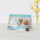 Golden Retriever Willkommen Kleines neues Baby Karte (Gelbe Blume)