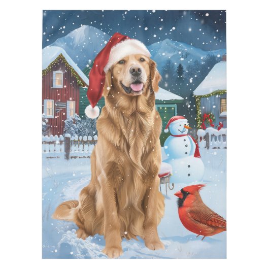 Golden Retriever Winter Wunderland Weihnachtsfreud Tischdecke (Vorderseite)