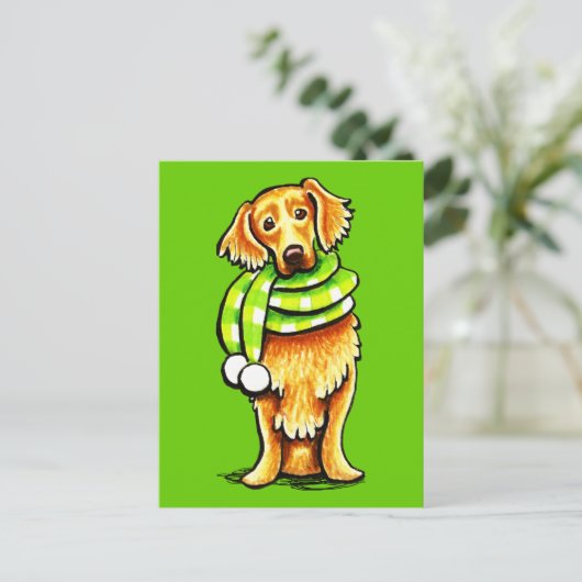 Golden Retriever Wintersportpass Postkarte (Stehend Vorderseite)