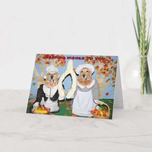 Golden Retriever Wishbone Erntedank Karte (Vorderseite)