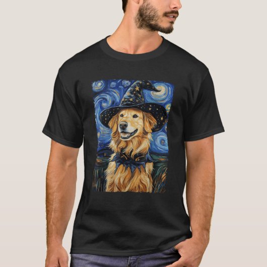 Golden Retriever Witch Costume Painting Starry Nig T-Shirt (Vorderseite)