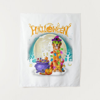 Golden Retriever Witch Costumes  Halloween Lights Wandteppich