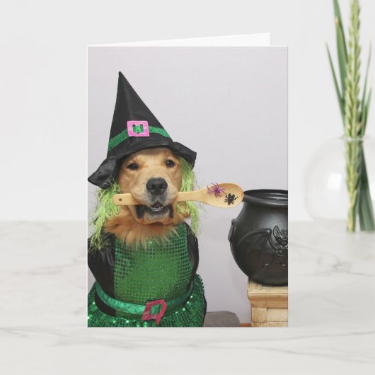Golden Retriever Witchin' Halloween Feiertagskarte (Vorderseite)