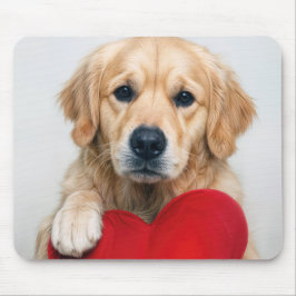 Golden Retriever With a Red Heart Pillow Mousepad
