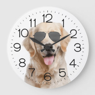 Golden Retriever with Sunglasses Large Clock Große Wanduhr