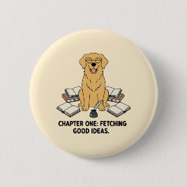 Golden Retriever Writer Cute Books Inkwell Design Button