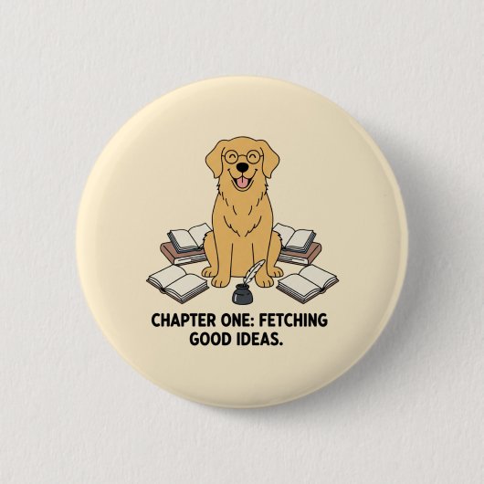 Golden Retriever Writer Cute Books Inkwell Design  Button (Vorderseite)