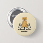 Golden Retriever Writer Cute Books Inkwell Design  Button (Vorne & Hinten)