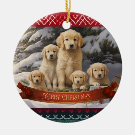 Golden Retriever Xmas Keramik Ornament (Vorne)