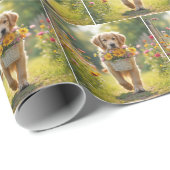 Golden Retriever zu Fuß mit einem Blume-Korb Geschenkpapier (Rolleneckpunkt)
