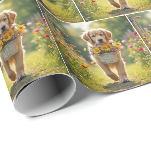 Golden Retriever zu Fuß mit einem Blume-Korb Geschenkpapier (Rolleneckpunkt)