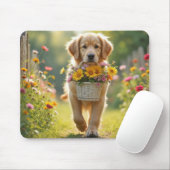 Golden Retriever zu Fuß mit einem Blume-Korb Mousepad (Mit Mouse)