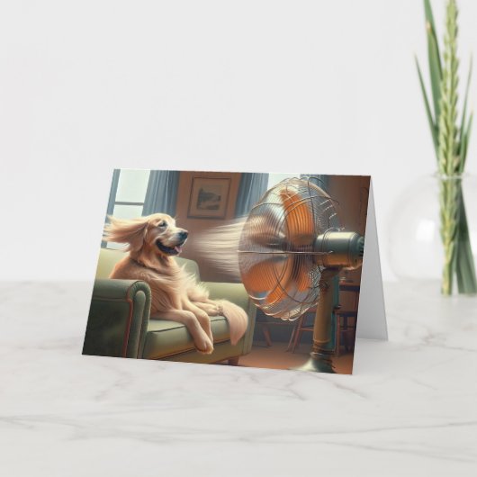 Golden Retriever zum Geburtstag mit Retro-Lüfter Karte (Vorderseite)