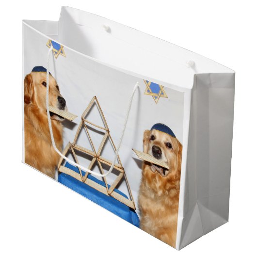 Golden retrievermatzo-Spaß-Passahfest Große Geschenktüte (Vorderseite Schrägansicht)