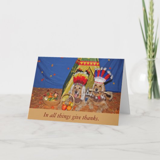 Golden Retrievers als erster Erntedank Feiertagskarte (Vorderseite)