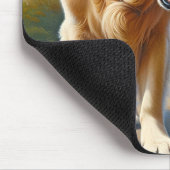 Golden Retrievers an der Leine Mousepad (Ecke)