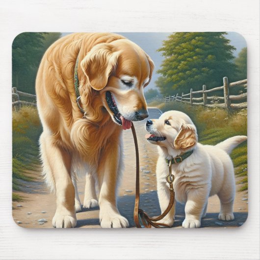 Golden Retrievers an der Leine Mousepad (Vorne)