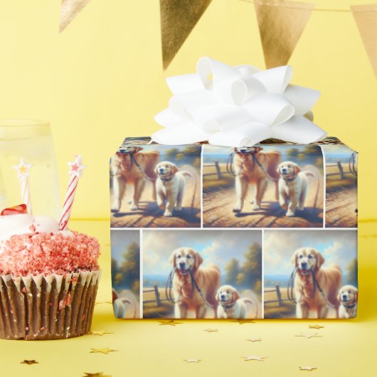 Golden Retrievers für einen Spaziergang Geschenkpapier (Geburtstagsparty)