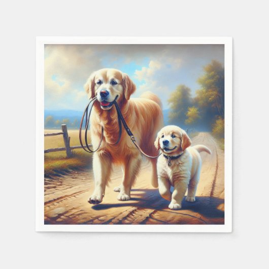 Golden Retrievers für einen Spaziergang Serviette (Vorderseite)