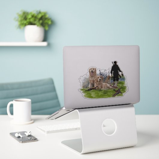 Golden Retrievers - Hervorragende Jagdhunde Aufkleber (Laptop auf Schreibtisch)