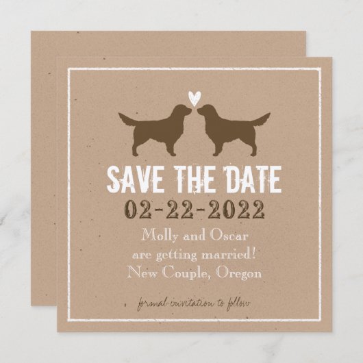 Golden Retrievers Hochzeit Sichern Sie das Datum Einladung (Vorne/Hinten)