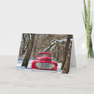 Golden Retrievers in Red Truck Card Karte