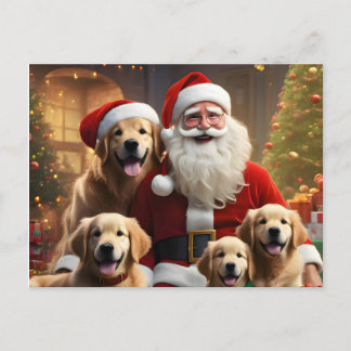 Golden Retrievers, puppies and Santa Claus Feiertagspostkarte