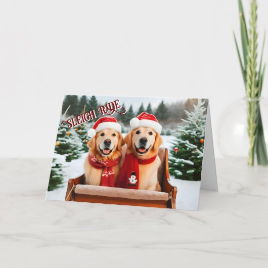 Golden Retrievers Sleigh Riad Weihnachtskarte Feiertagskarte (Vorderseite)