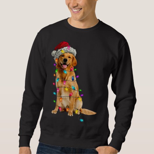 Golden Retrievers Weihnachtsleuchten Hat Santa Dog Sweatshirt (Vorderseite)