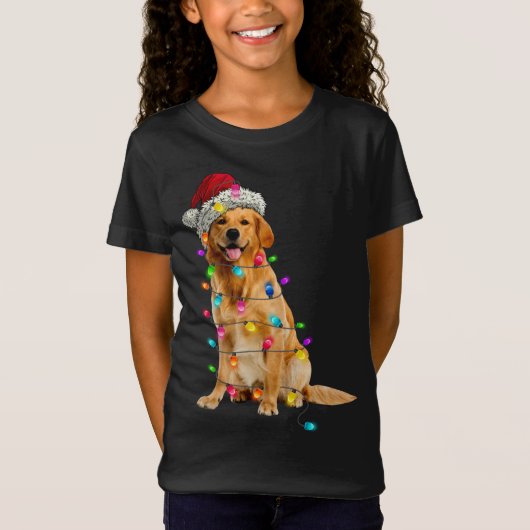 Golden Retrievers Weihnachtsleuchten Hat Santa Dog T-Shirt (Vorderseite)