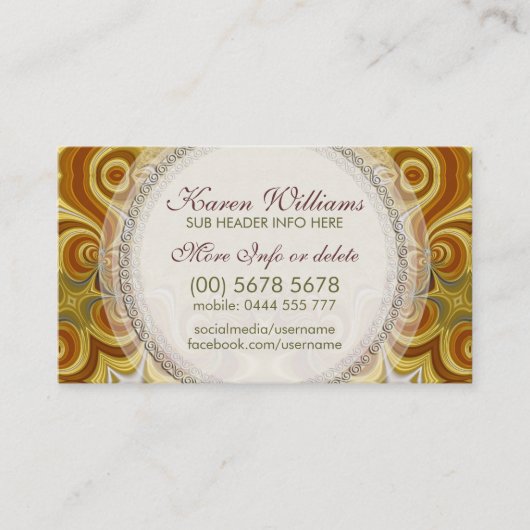 Golden Retro Groovy Wirbel mit Logo Business Card Visitenkarte (Vorderseite)