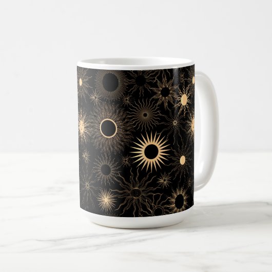 Golden Retro-stylisierte Sonnenstrahlen Kaffeetasse (VorderseiteRechts)