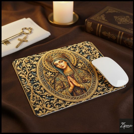Golden Reverence Virgin Mary Mousepad