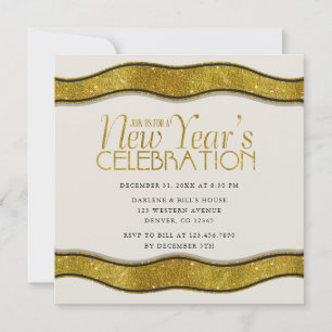Golden Ribbon New Year Party Einladung